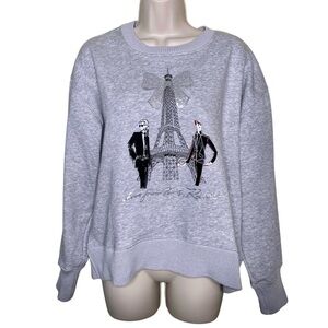Karl Lagerfeld Paris Light Gray Eiffel Tower Long Sleeve Fleece Sweater Size M L